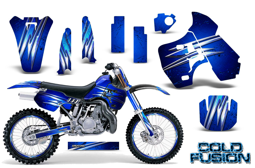 Kawasaki KX500 88-04 Graphics Kit Cold Fusion Blue NP Rims